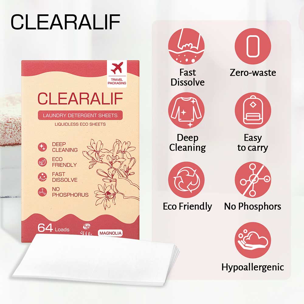 CLEARALIF Hojas de detergente para ropa 64 cargas, Magnolia