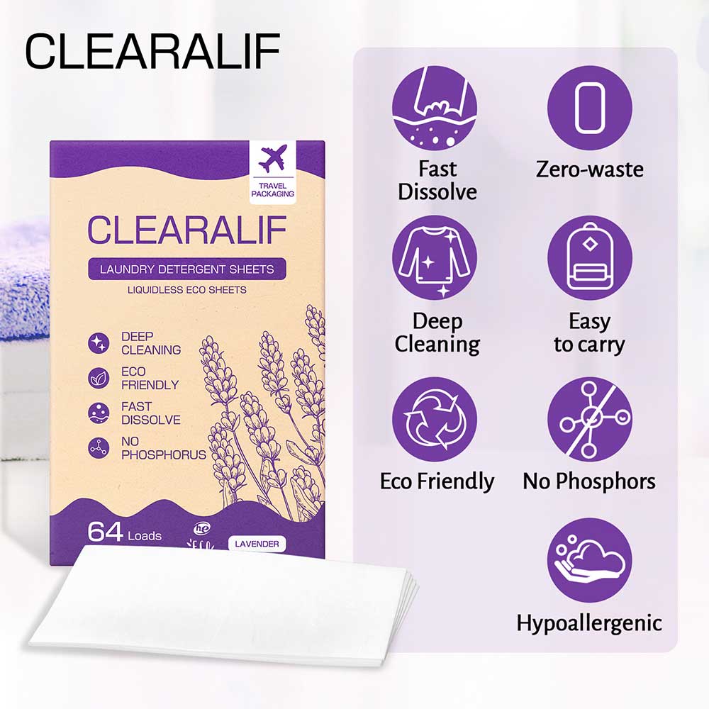 CLEARALIF Detergente para ropa en hojas 64 cargas, lavanda