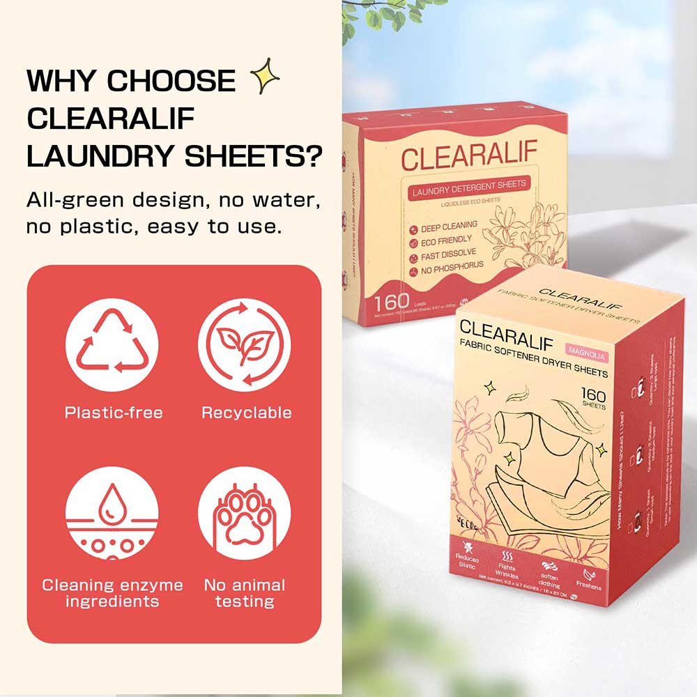 CLEARALIF Kit de hojas de detergente para ropa todo en uno, aroma a magnolia, 160 cargas de hojas de lavandería + 160 hojas de secado