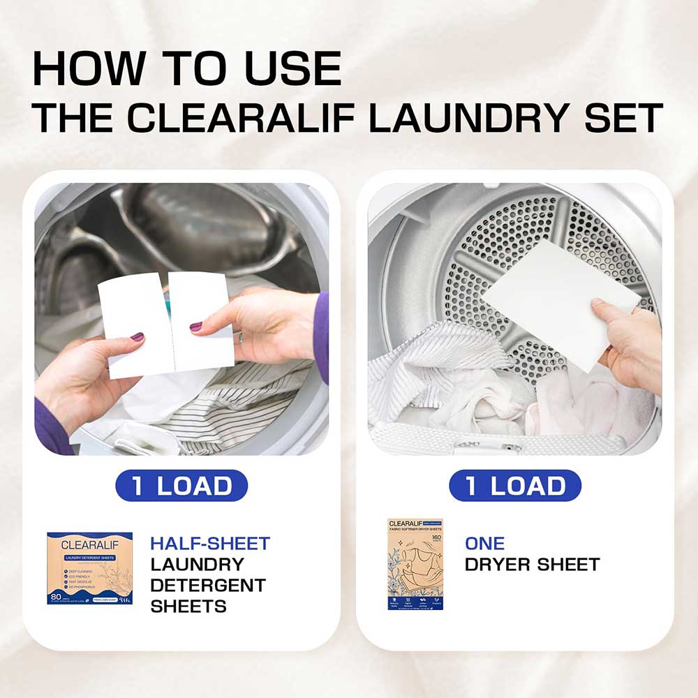 CLEARALIF Kit de hojas de detergente para ropa todo en uno, aroma a lino fresco, 160 cargas de hojas de lavandería + 160 hojas de secado
