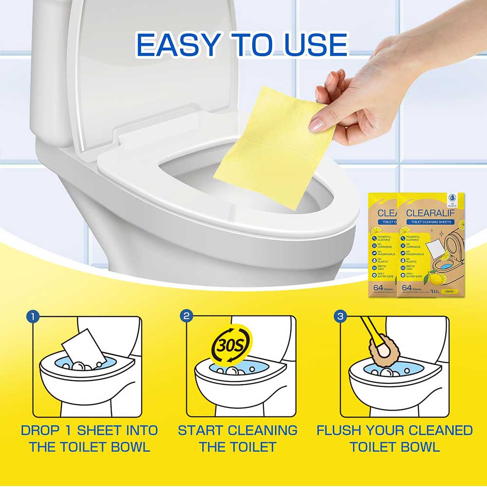 CLEARALIF Toilet Cleaners Sheets, 64 Strips,Lemon Scent
